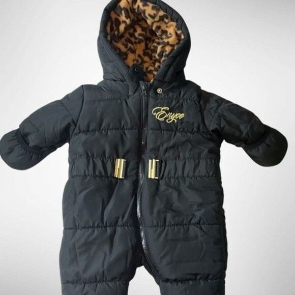 Enyce Baby Footed Puffer Hooded Snowsuit Bunting 0-3 Months In Black - Picture 6 of 9